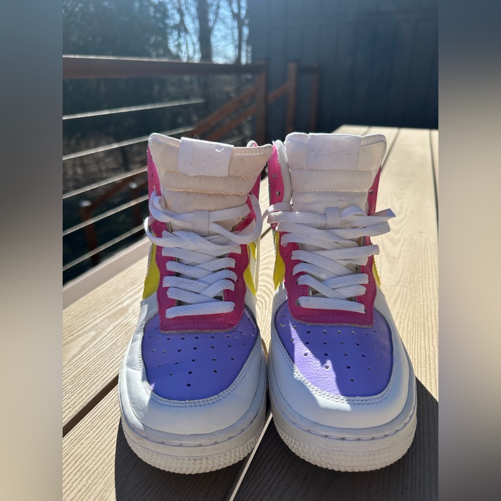 Nike Air Force 1 High Custom Shoes Green Yellow Purple Pink Sneakers 6.5 Y - Picture 6 of 7